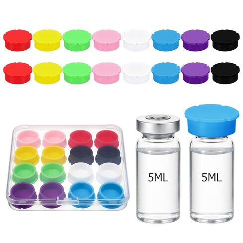 Remerry 8 Pack 5ml Reusable Glass Vial Caps Protective Vial Caps, Silicone Flip off Covers Leakproof Dustproof Cap, Suitable for 5-30ml Vials Storage Boxes Case, Peptide Vials Cap, 8 Colors in Saudi Arabia