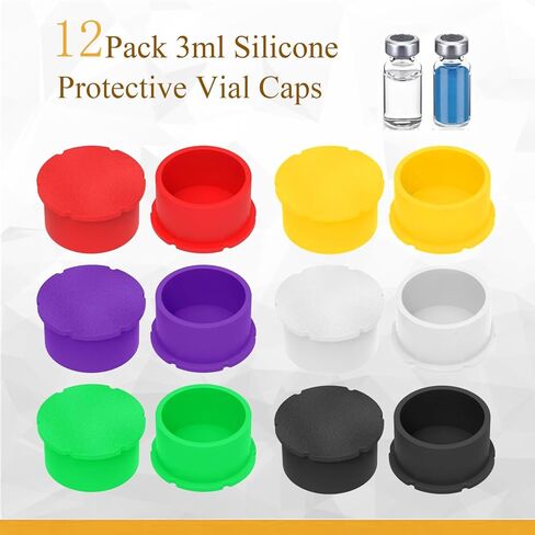12 قطعة من أغطية القنينات الواقية سعة 3 مل مع ملصقات، 6 ألوان متنوعة من أغطية الأغطية المقاومة للتسرب والغبار، سهلة التنظيف وقابلة لإعادة الاستخدام in Kuwait
