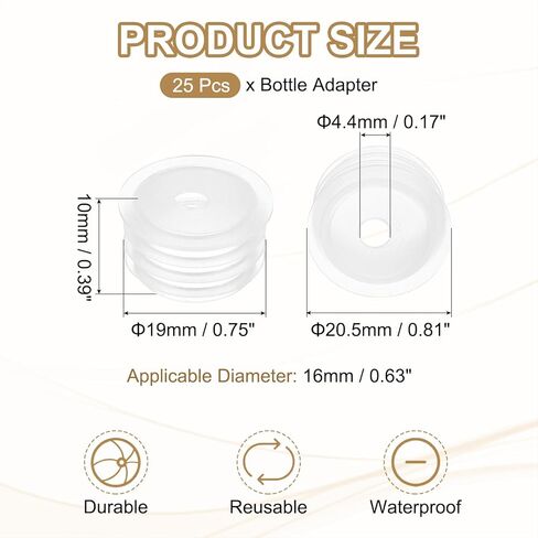 PATIKIL Bottle Adapter 0.87"/22mm, 25 Pcs Press in Bottle Adapter Plug for Oral Dispensers Liquid Oil Plastic Glass Bottles Stopper, Clear in Saudi Arabia