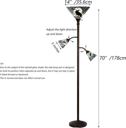 Bieye L10957 Raven يجلس على Bare Tree Branch مرة أخرى Full Moon Tiffany على غرار مصباح أرضي ملون Torchiere مع Sidelights لقراءة ديكور المنزل ، طوله 70 بوصة (الأزرق الداكن) in Saudi Arabia