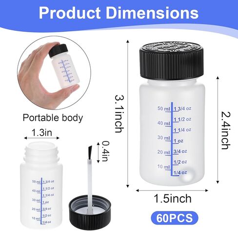 حاوية طلاء zisiueel 60 قطعة سعة 50 مل - زجاجات طلاء فارغة مع فرشاة وأغطية آمنة وكرات خلط لإصلاح خدوش السيارة in Kuwait