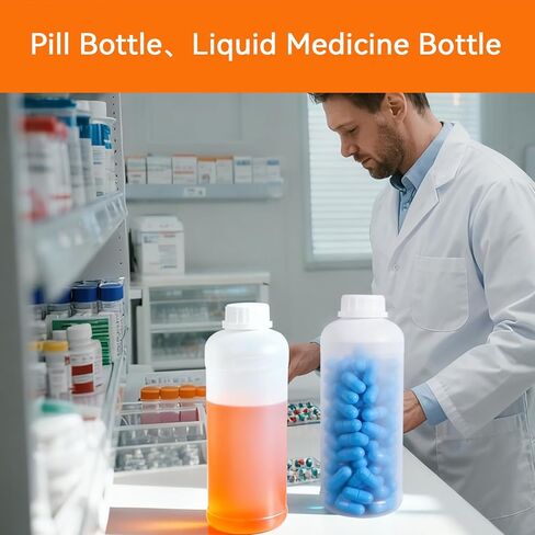 DEMORA 32oz/1000ml Plastic Bottles with Caps, HDPE Food Grade Wide Mouth Plastic Containers, Leak Proof Liquid Containers for Pill Medicine Chemical Reagent Sample (Translucent, 2 Pcs) in Saudi Arabia