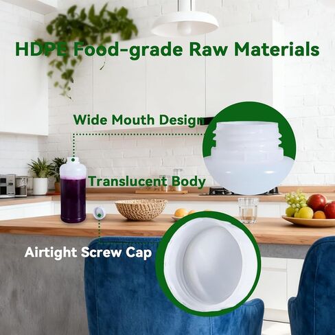 DEMORA 32oz/1000ml Plastic Bottles with Caps, HDPE Food Grade Wide Mouth Plastic Containers, Leak Proof Liquid Containers for Pill Medicine Chemical Reagent Sample (Translucent, 2 Pcs) in Saudi Arabia