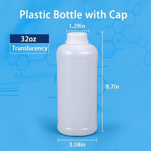 DEMORA 32oz/1000ml Plastic Bottles with Caps, HDPE Food Grade Wide Mouth Plastic Containers, Leak Proof Liquid Containers for Pill Medicine Chemical Reagent Sample (Translucent, 2 Pcs) in Saudi Arabia