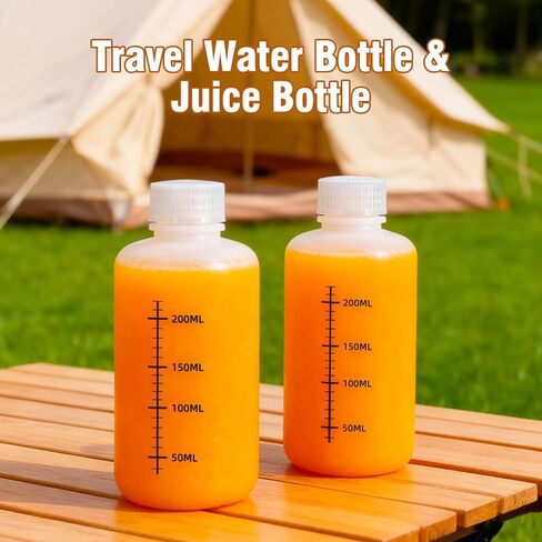 DEMORA 8oz Plastic Bottles with Airtight Caps for Liquids, Graduated Food Grade Plastic Containers, HDPE Thick Liquid Containers for Water Sample Medicine Laboratory Reagent (Translucent, 2 Pcs) in Saudi Arabia