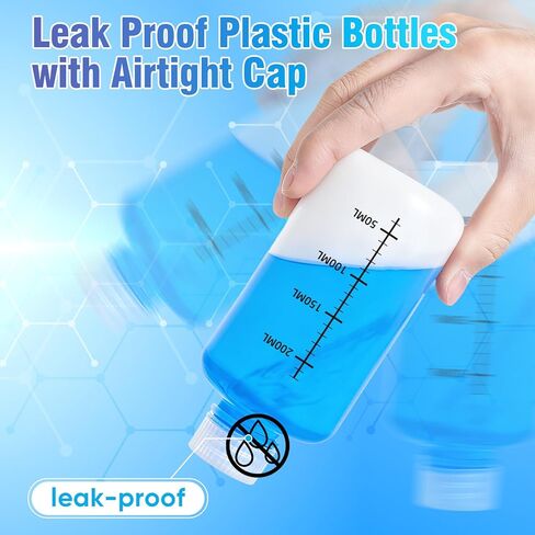 DEMORA 8oz Plastic Bottles with Airtight Caps for Liquids, Graduated Food Grade Plastic Containers, HDPE Thick Liquid Containers for Water Sample Medicine Laboratory Reagent (Translucent, 2 Pcs) in Saudi Arabia