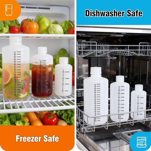 DEMORA 8oz Plastic Bottles with Airtight Caps for Liquids, Graduated Food Grade Plastic Containers, HDPE Thick Liquid Containers for Water Sample Medicine Laboratory Reagent (Translucent, 2 Pcs) in Saudi Arabia