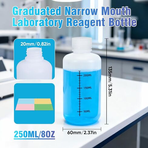 DEMORA 8oz Plastic Bottles with Airtight Caps for Liquids, Graduated Food Grade Plastic Containers, HDPE Thick Liquid Containers for Water Sample Medicine Laboratory Reagent (Translucent, 2 Pcs) in Saudi Arabia