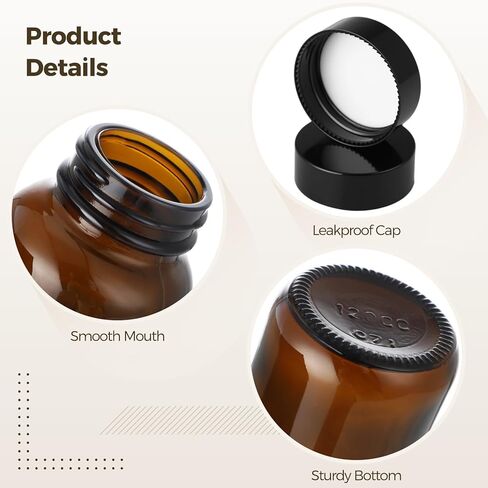 Anjetan 24 Pack Amber Glass Packer Bottles, Height 3.9 in, 120 ml / 4 fl oz Wide Mouth Glass Bottle with Screw Cap, Small Round Refillable Bottles for Liquids, Reagents, Travel in Saudi Arabia