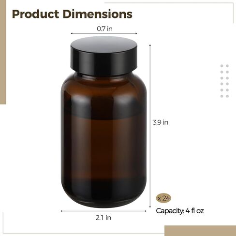 Anjetan 24 Pack Amber Glass Packer Bottles, Height 3.9 in, 120 ml / 4 fl oz Wide Mouth Glass Bottle with Screw Cap, Small Round Refillable Bottles for Liquids, Reagents, Travel in Saudi Arabia