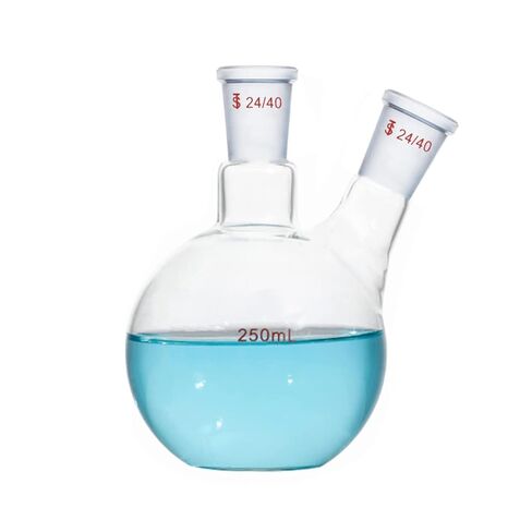 Deschem 250ml,2-Neck,24/40,Flat Bottom Glass Flask,Double Necks,Lab Bottle in Saudi Arabia