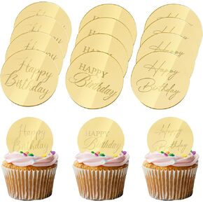 BEISHIDA 24pcs Happy Mother's Day Cupcake Topper Acrylic Cupcake Decoration Rosegold Silver Gold Hot Pink Discs Mirror Cupcake Decor I love You Mom Best Mom Mother's Day Party Supplies in Kuwait