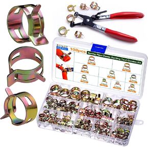 108 قطعة من مشابك الأنابيب الزنبركية من ASKWAY، مع أدوات مشبك الأنابيب الزنبركية، 9 مقاسات 6-18 مم مشابك خرطوم زنبركية، تستخدم لتثبيت واجهات الخراطيم في السيارات والبحرية والبستنة والتطبيقات الصناعية (1، ألوان) in Kuwait