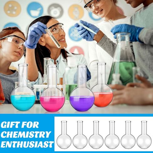 Copkim 25 Pcs Lab Flask Chemistry Drinking Glasses, 6 Set 8.5 oz Chemistry Glasses Gift Clear Novelty Tumbler Scientific Beaker Mugs Flasks for Teacher Laboratory Staff(Distilling Flask) in Saudi Arabia