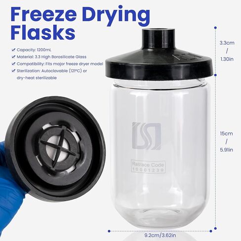 Borosilicate Glass Freeze Drying Flasks,Lab Lyophilization Flask,600mL,1set in Saudi Arabia
