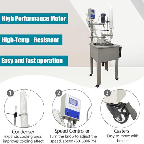 TECHTONGDA 30L Single Layer Glass Reactor 110V Labs Chemical Glass Reactor with Condensor and Stainless Steel Water Bath, Chemical Reaction Vessel for Chemical Biosciences Fields in Kuwait