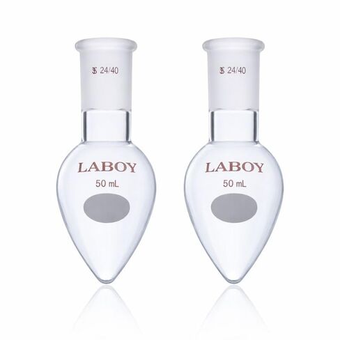 Laboy Glass 50mL Heavy Wall Pear-Shaped Flask with 24/40 Joint, Borosilicate 3.3 Hand-Blown Recovery Flask for Rotary Evaporator, Organic Chemistry Pack of 2 in Saudi Arabia