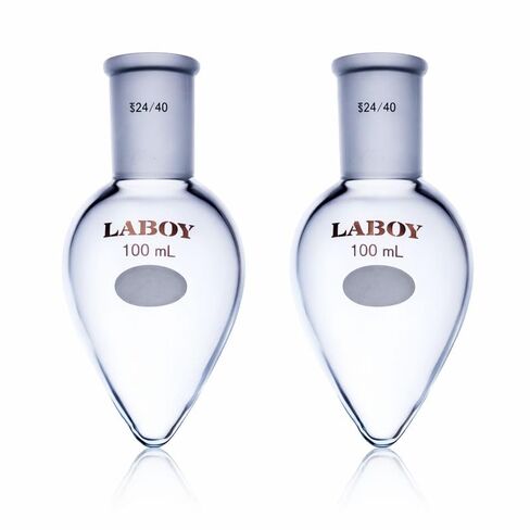 Laboy Glass 50mL Heavy Wall Pear-Shaped Flask with 24/40 Joint, Borosilicate 3.3 Hand-Blown Recovery Flask for Rotary Evaporator, Organic Chemistry Pack of 2 in Saudi Arabia