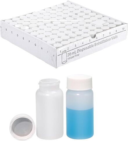 UCEXPLAB 20 مل قارورة التلألؤ HDPE، قارورة عد التلألؤ السائل، غطاء لولبي أبيض 22-400، أغطية بولي بروبيلين وبطانة رقائق الألومنيوم الفضية (عبوة من 100) in Saudi Arabia