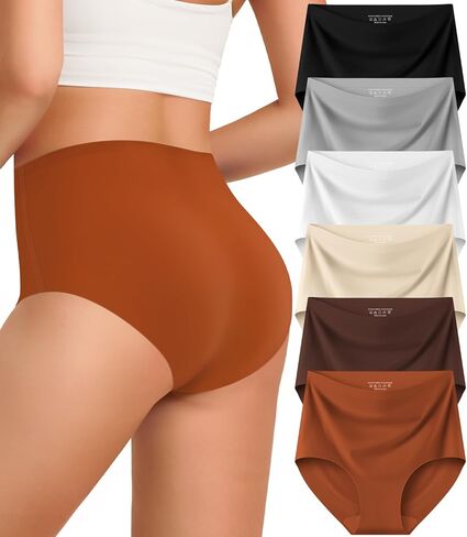 Kalapa Womens Underwear Seamless Full Coverage Breathable Briefs No Show Silky Stretch High Waisted Ladies Panties 6 Pack in Saudi Arabia