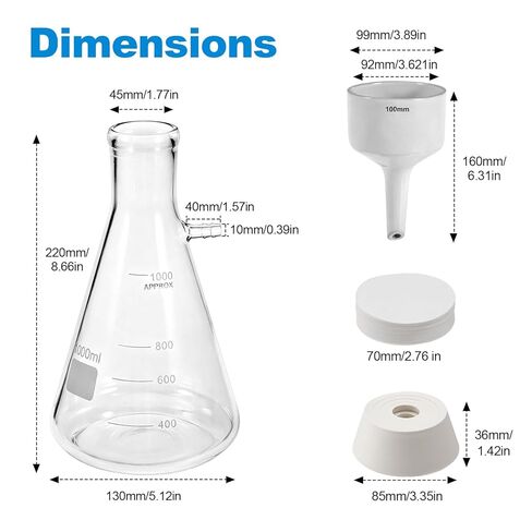 FOUR E'S SCIENTIFIC 1000mL Buchner Funnel Filtering Kit with Filter Flask, 100mm Ceramic Funnel, 1L Lab Borosilicate Glass Vacuum Flask, 100 Pcs Filter Paper, and Rubber Stopper Set in Kuwait