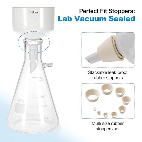 FOUR E'S SCIENTIFIC 1000mL Buchner Funnel Filtering Kit with Filter Flask, 100mm Ceramic Funnel, 1L Lab Borosilicate Glass Vacuum Flask, 100 Pcs Filter Paper, and Rubber Stopper Set in Kuwait