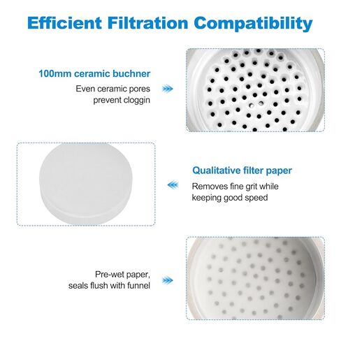 FOUR E'S SCIENTIFIC 1000mL Buchner Funnel Filtering Kit with Filter Flask, 100mm Ceramic Funnel, 1L Lab Borosilicate Glass Vacuum Flask, 100 Pcs Filter Paper, and Rubber Stopper Set in Kuwait