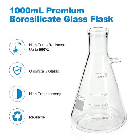 FOUR E'S SCIENTIFIC 1000mL Buchner Funnel Filtering Kit with Filter Flask, 100mm Ceramic Funnel, 1L Lab Borosilicate Glass Vacuum Flask, 100 Pcs Filter Paper, and Rubber Stopper Set in Kuwait
