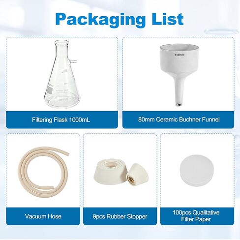 FOUR E'S SCIENTIFIC 1000mL Buchner Funnel Filtering Kit with Filter Flask, 100mm Ceramic Funnel, 1L Lab Borosilicate Glass Vacuum Flask, 100 Pcs Filter Paper, and Rubber Stopper Set in Kuwait