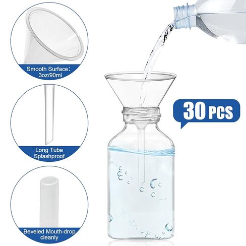 Aemygo 3.6" (90mm) Plastic Funnels Set, 30 Pcs Clear Scientific Filter Funnels for Powder, Multipurpose Lab Funnel with 95mm Short Stem for for Laboratory, Classroom or Home Use in Saudi Arabia