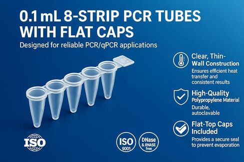 High Quality 0.1ml 8-Strip PCR Tubes with Flat caps, Made of Clear, Laboratory Grade Polypropylene for Accurate PCR Performace 125 Strips in Saudi Arabia