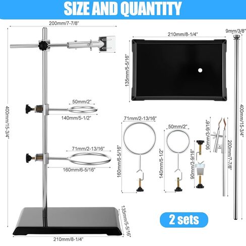 Otoolling 2 Set Chemistry Laboratory Stands Support Set, Steel Lab Stand with Cast Iron Base Lab Stand Rod 16 with Burette Clamp Flask Ring Clamps for Teachers Experimental Equipment Tools in Saudi Arabia