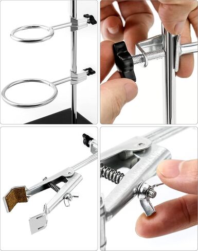 QWORK Laboratory Stands Support Set, 4 Pack Steel Lab Stand Set with Cast Iron Base, Rod 16" L with Burette Clamp and Flask Ring Clamps in Saudi Arabia