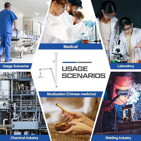 Sumind Lab أذرع مستخرج الدخان بفتحة تهوية العادم مع ذراع غص محوري قابل للتعديل 360 درجة للأبخرة والمواد الكيميائية، غطاء دخان مستخرج من مادة البولي بروبيلين الأبيض للمختبر، الصناعي، الكى in Kuwait