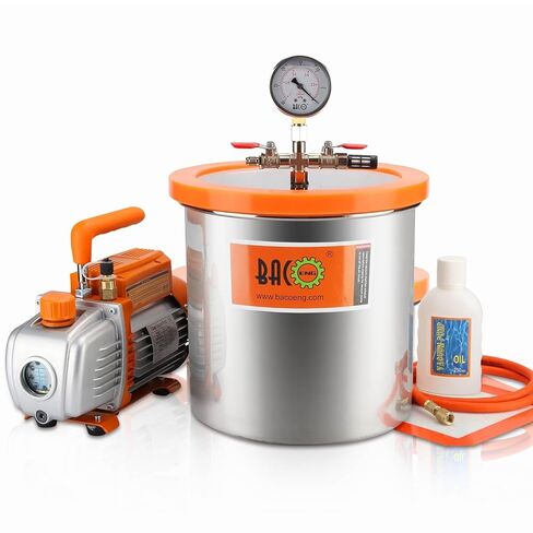 طقم غرفة فراغ BACOENG سعة 3 جالون مع مضخة تفريغ 3.6 CFM بمرحلة واحدة، طقم غرفة تفريغ الغاز مع غطاء أكريليك للراتنج، وليس لتثبيت الخشب أو صنع طُعم الأسماك in Saudi Arabia