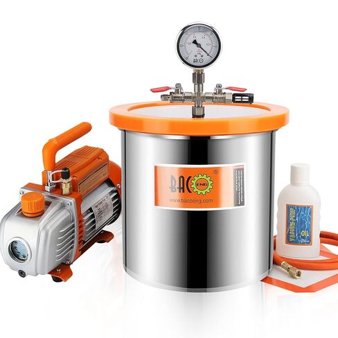 BACOENG 3 Gallon Vacuum Chamber Kit with 3.6 CFM 1 Stage Vacuum Pump, Degassing Chamber Kit with Acrylic Lid for Resin, Not for Stabilizating Wood or Making Fish Lures in Kuwait
