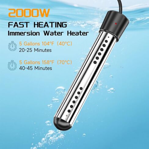2000W Immersion Water Heater Camping Water Heater with Digital LCD Thermometer 304 Stainless Steel Guard Bucket Auto Power-Off Heater Water for Pool Bathtub Barrel Pot in Kuwait
