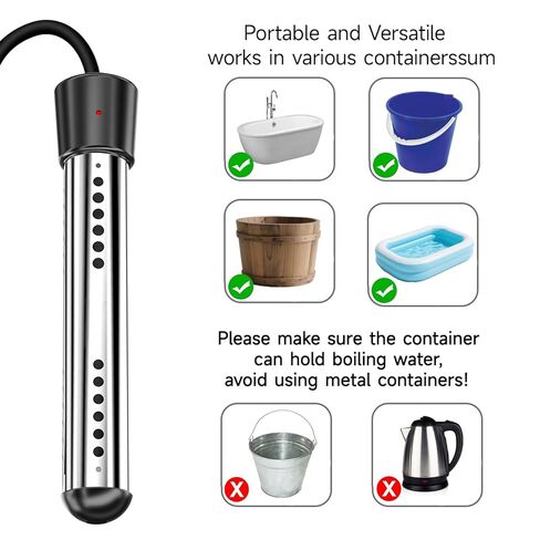 2000W Immersion Water Heater Camping Water Heater with Digital LCD Thermometer 304 Stainless Steel Guard Bucket Auto Power-Off Heater Water for Pool Bathtub Barrel Pot in Kuwait