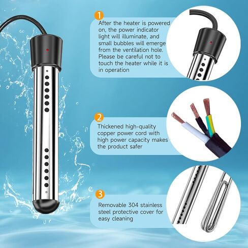 2000W Immersion Water Heater Camping Water Heater with Digital LCD Thermometer 304 Stainless Steel Guard Bucket Auto Power-Off Heater Water for Pool Bathtub Barrel Pot in Kuwait