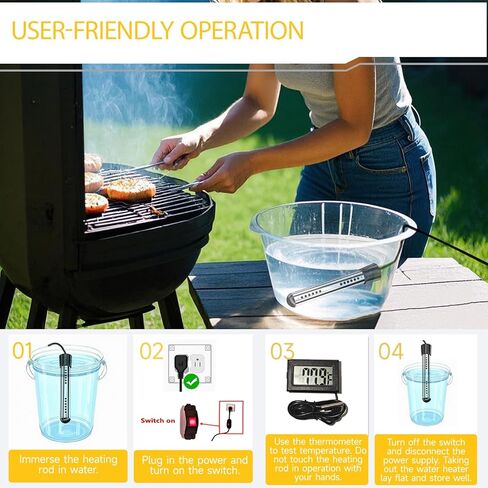 2000W Immersion Water Heater Camping Water Heater with Digital LCD Thermometer 304 Stainless Steel Guard Bucket Auto Power-Off Heater Water for Pool Bathtub Barrel Pot in Kuwait