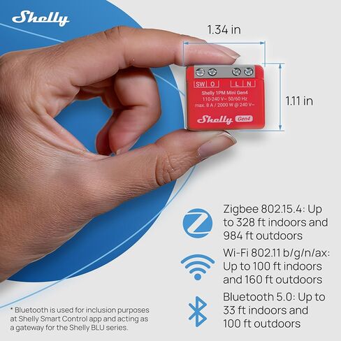 شيلي 1PM ميني Gen4 | Wi-Fi، Zigbee، Matter Smart Relay Switch مع قياس الطاقة، قناة واحدة 8A | أتمتة المنزل | متوافق مع Alexa وSmartThings وGoogle وApple HomeKit | تطبيق iOS Android (حزمتان) in Kuwait