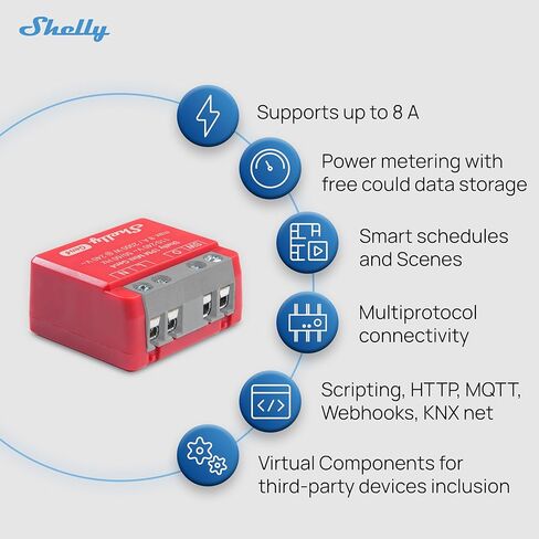 شيلي 1PM ميني Gen4 | Wi-Fi، Zigbee، Matter Smart Relay Switch مع قياس الطاقة، قناة واحدة 8A | أتمتة المنزل | متوافق مع Alexa وSmartThings وGoogle وApple HomeKit | تطبيق iOS Android (حزمتان) in Kuwait