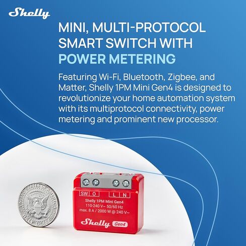 شيلي 1PM ميني Gen4 | Wi-Fi، Zigbee، Matter Smart Relay Switch مع قياس الطاقة، قناة واحدة 8A | أتمتة المنزل | متوافق مع Alexa وSmartThings وGoogle وApple HomeKit | تطبيق iOS Android (حزمتان) in Kuwait