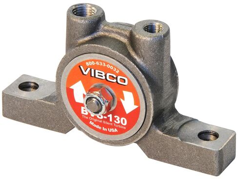 VIBCO BVS-130 هزاز توربيني هوائي صامت، قوة 75 رطل، 10500 VPM، 5.5 CFM، 60 إلى 80 رطل لكل بوصة مربعة، عادم ملولب، نمط مسمار 4 بوصة in Kuwait