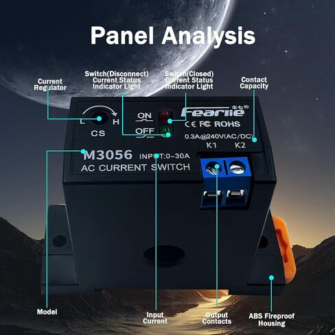 مفتاح التيار المصغر من نودهاوك، مفتاح الاستشعار الحالي، مع القضبان، مرحل مراقبة مستشعر أمبير مغلق عادة، تيار متردد 0-30 أمبير قابل للاكتشاف (M3056) in Kuwait