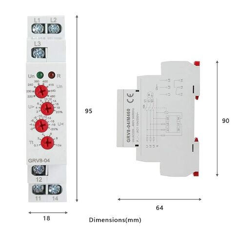 مرحل مراقبة الجهد، 3 مراحل GRV8-04 M460 فشل مرحلة تسلسل الطور مع مؤشرات LED، تركيب سكة DIN مقاس 35 مم in Kuwait