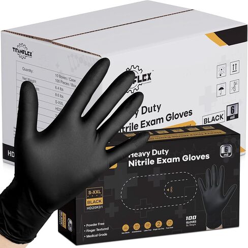 TitanFlex Disposable Nitrile Exam Gloves, 6-mil, Black, Heavy Duty, Latex Free, Food Safe for Cooking & Food Prep in Saudi Arabia
