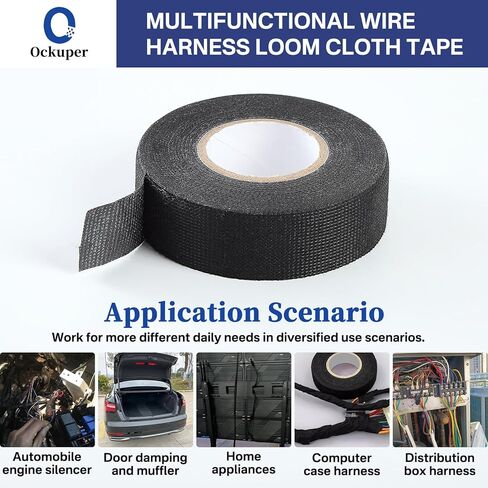 Ockuper Wire Harness Tape, 0.98＂x 49FT 5 Rolls, Wiring Loom Harness, Self-Adhesive Felt Cloth Electrical Tape for Automotive Engines, Harness Wrap Protection,Noise Dampening and Cable Protection,Black in Saudi Arabia