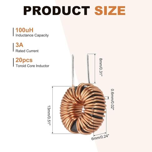 MECCANIXITY 20pcs Toroid Core Inductor, 33uH 5A Copper Wire Wind Wound Inductance Magnetic Coil for Transformers, 0.51" Outer Dia. in Kuwait