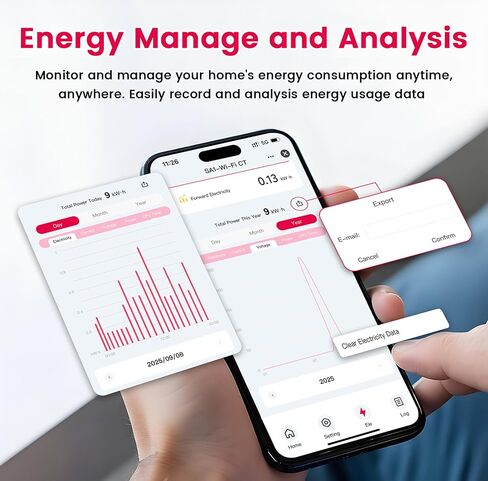 TONGOU WiFi Smart Window-type Current Transformer, 1-50A 100-240VAC, Smart Home Energy Accessory, with Power Monitoring in Tuya/Smart Life, Export/Clear Power Data, Alarm Function, FCC Certified, 1 PC in Saudi Arabia